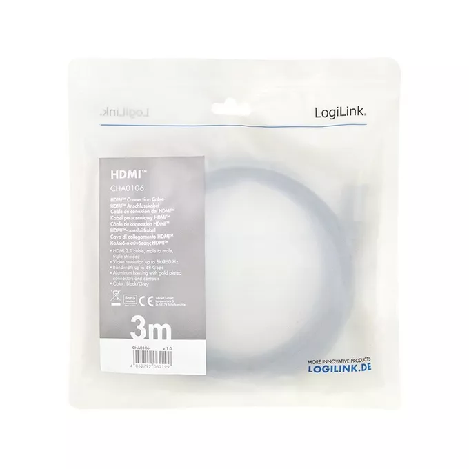 LogiLink Kabel HDMI 2.1 8K/60Hz  aluminiowy 3m