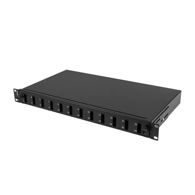 Lanberg Przełącznica światłowodowa 12XSC duplex/12XLC QUAD rack 19 1U czarna + akcesoria