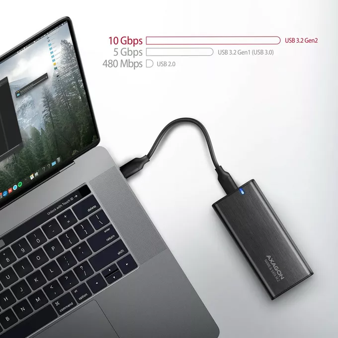 AXAGON EEM2-SB2 Obudowa zewnętrzna aluminiowa bezśrubowa USB-C 3.2 Gen 2 - M.2 NVMe / SATA SSD 30-80mm ALU pudełko czarne + USB-A - USB-C redukcja