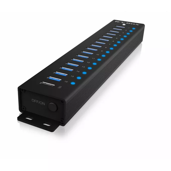 IcyBox Hub IB-HUB1717 16+1 port USB HUB, 16x USB + 1x USB do ładowania, USB 3.2 Gen 1, 96 Watt zasilacz