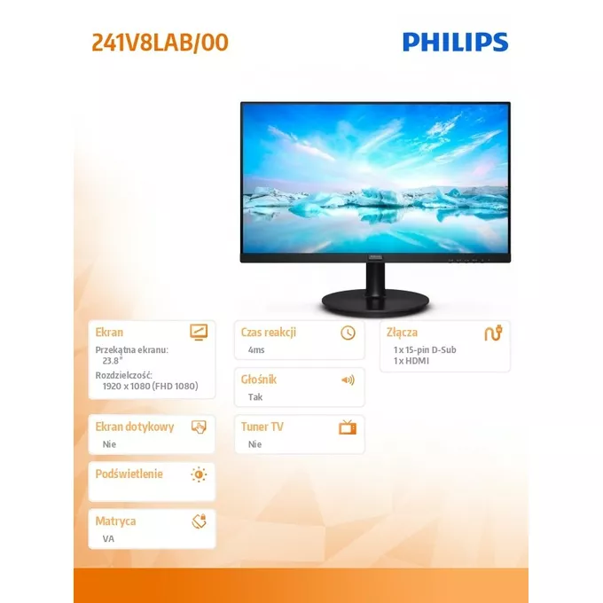 Philips Monitor 241V8LAB 23.8 cala VA 100Hz HDMI Głośniki