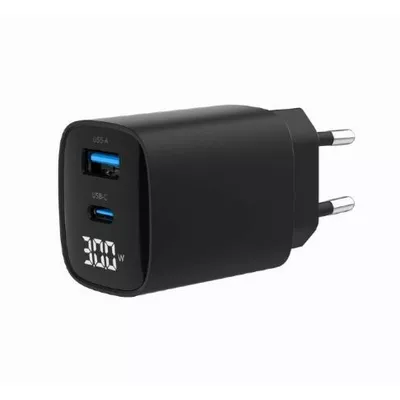 Gembird Ładowarka GaN 1xUSB-A 1xUSB-C LCD 30W PD QC3.0 czarna