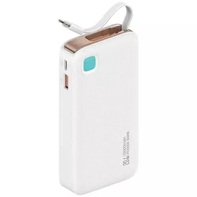 USAMS Powerbank 10000mAh 20W zwijany kabel USB-C fast charge Biały