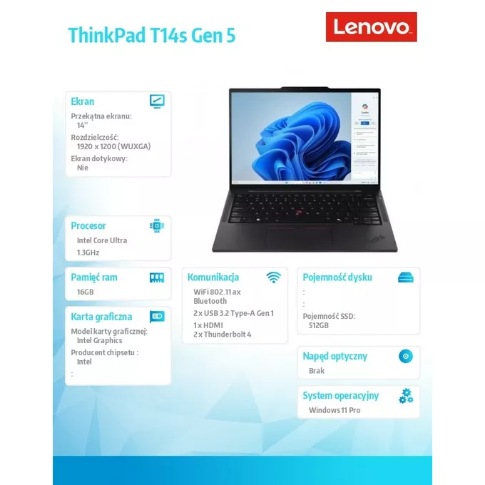 Lenovo Ultrabook ThinkPad T14s G5 21LS001VPB W11Pro Ultra 5 125U/16GB/512GB/INT/14.0 WUXGA/Black/3YRS Premier Support + CO2 Offset