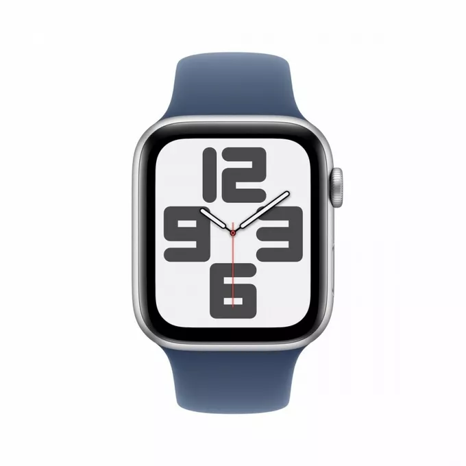 Apple Watch SE GPS + Cellular, koperta 44 mm z aluminium w kolorze srebrnym z paskiem sportowym w kolorze denim - rozmiar S/M