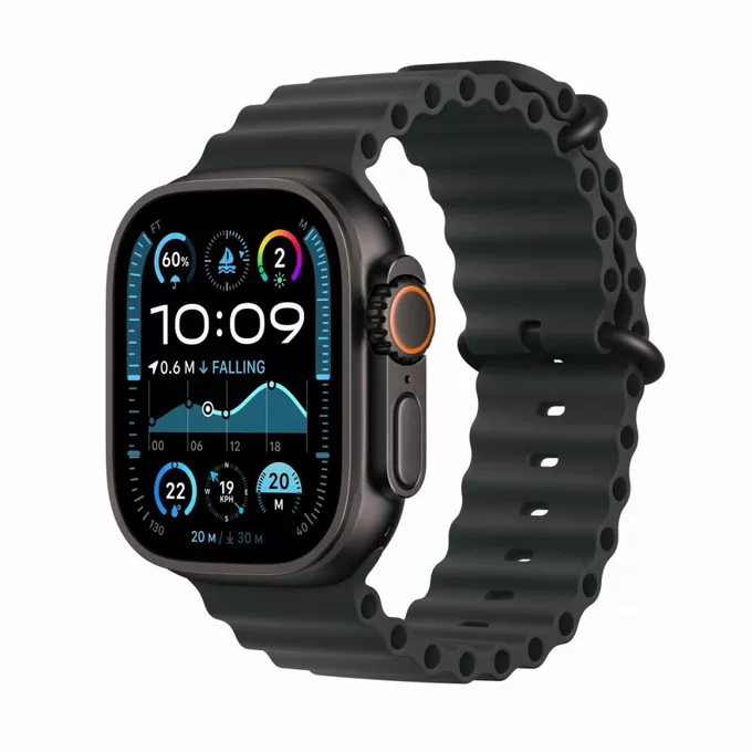 Apple Watch Ultra 2 GPS + Cellular, koperta 49 mm z tytanu w kolorze czarnym z paskiem Ocean w kolorze czarnym