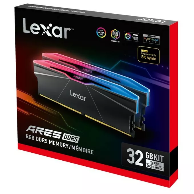 Lexar Pamięć do PC DDR5 ARES RGB  32GB(2*16GB)/7600 Black