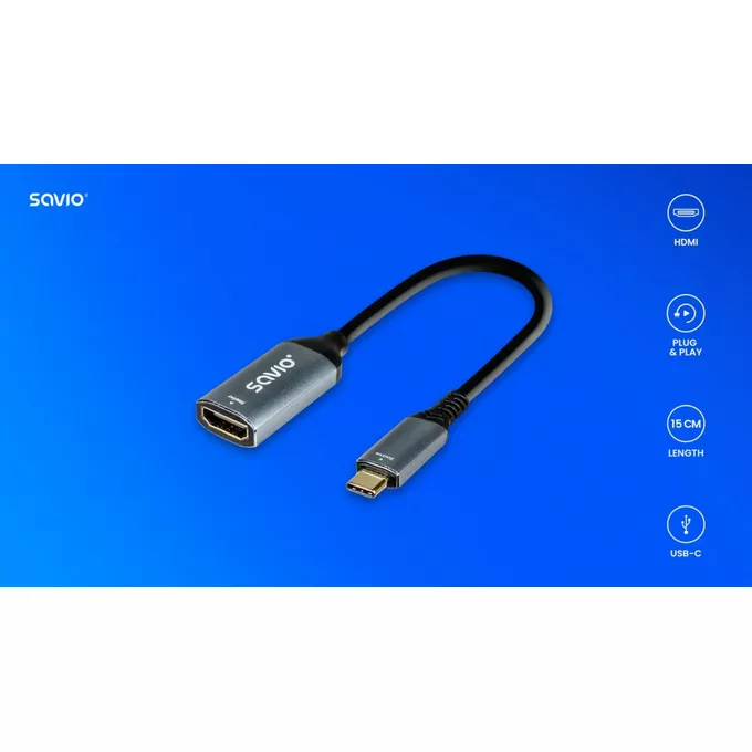 Savio Adapter USB-C (M) - HDMI (F), 4K, 60Hz, aluminium, AK-78