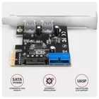 AXAGON PCEU-232RS Kontroler PCIe 2+2x port USB 3.2 GEN 1, UASP, SP &amp; LP 15-pin SATA zasilacz