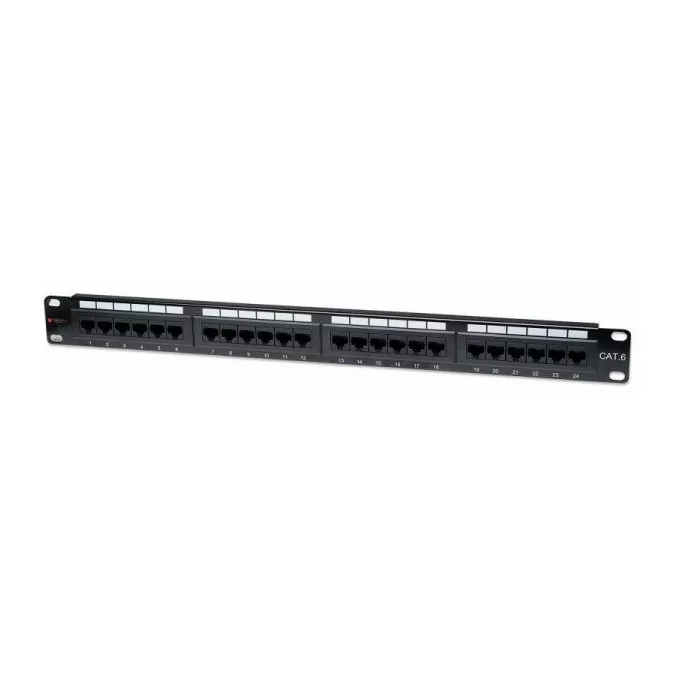 Techly Patch panel 1U UTP 24xR J45 Cat.6, czarny