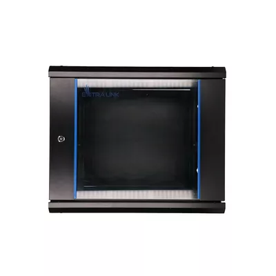 Extralink Szafka wisząca rack 9U 600x450 czarna szklane drzwi