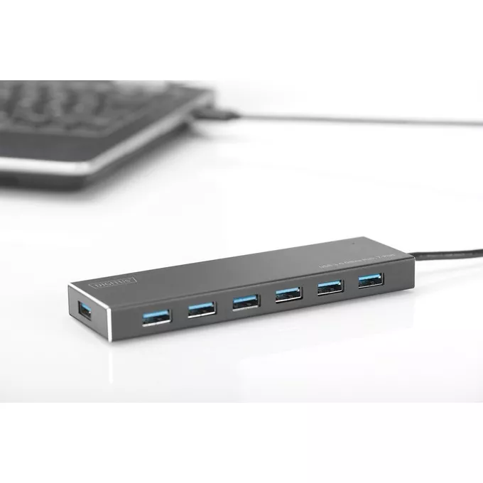 Digitus HUB/Koncentrator 7-portowy USB 3.0 SuperSpeed, aktywny, Aluminium