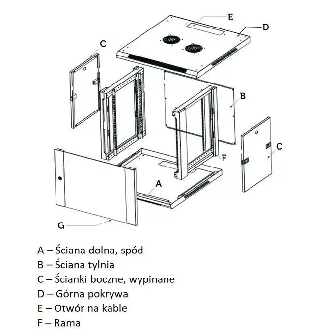 Extralink Szafka wisząca rack 6U 600x450 czarna szklane drzwi