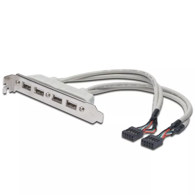 Digitus Kabel na śledziu USB 2.0 HighSpeed Typ 2xIDC (5pin)/4xUSB A M/Ż szary 0,25m