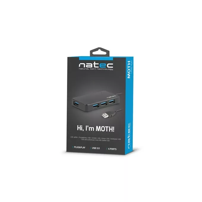 Natec Koncentrator USB 4 porty Moth USB 3.0 czarny