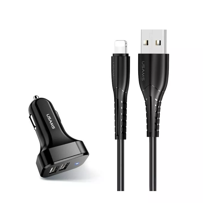 USAMS Ładowarka samochodowa 2xUSB C13 2.1 A lightning czarny NTU35LC13TZ