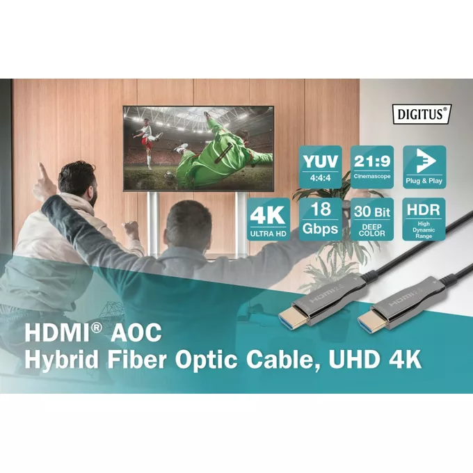 Digitus Kabel połączeniowy hybrydowy AOC HDMI 2.0 Premium HighSpeed 4K/60Hz UHD HDMI A/HDMI A M/M 10m Czarny