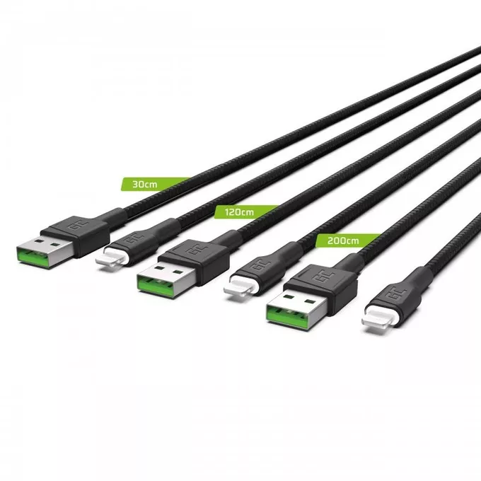 Green Cell Kabel 3x GC Ray USB - Lightning 30/120/200 cm, LED