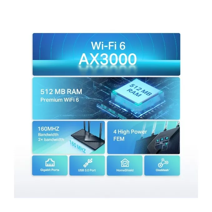 TP-LINK Router Archer AX55 AX3000 4LAN 1WAN 1USB