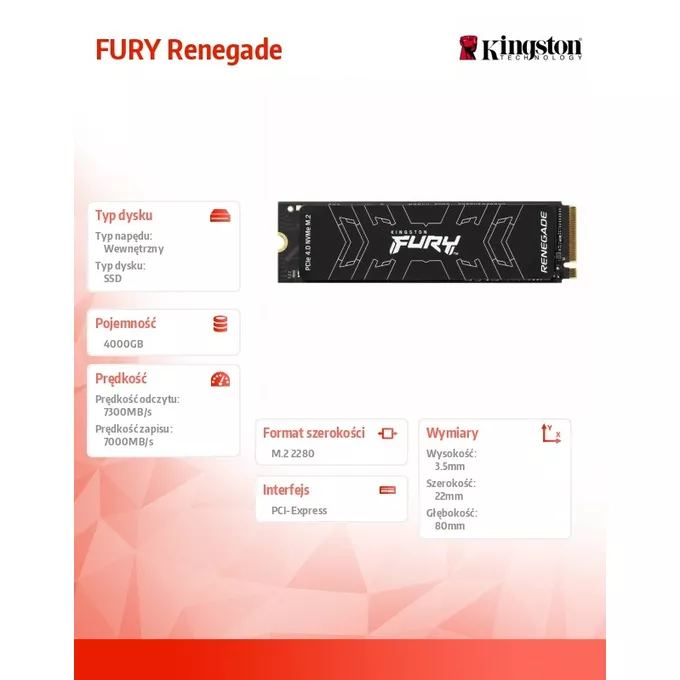 Kingston Dysk SSD FURY Renegade 4000G PCIe 4.0 NVMe M.2