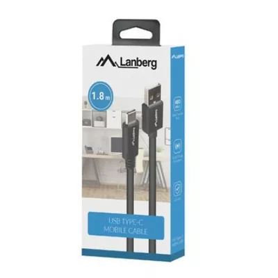 Lanberg Kabel USB-C(M)-&gt;USB-A(M) 2.0 1.8m czarny BOX QC 3.0