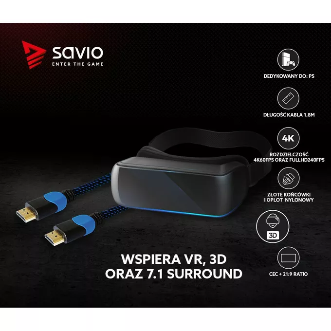 Savio Kabel HDMI 2.0 dedykowany do Playstation niebiesko-czarny 1,8m, GCL-02