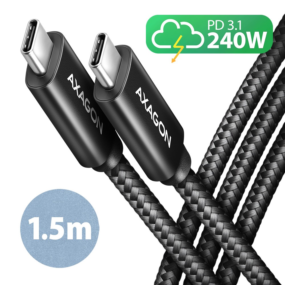 Фото - Зарядний пристрій Axagon BUCM2-CM15AB Kabel USB-C - USB-C, 1.5m 5A charging, ALU, 240W PD, o 