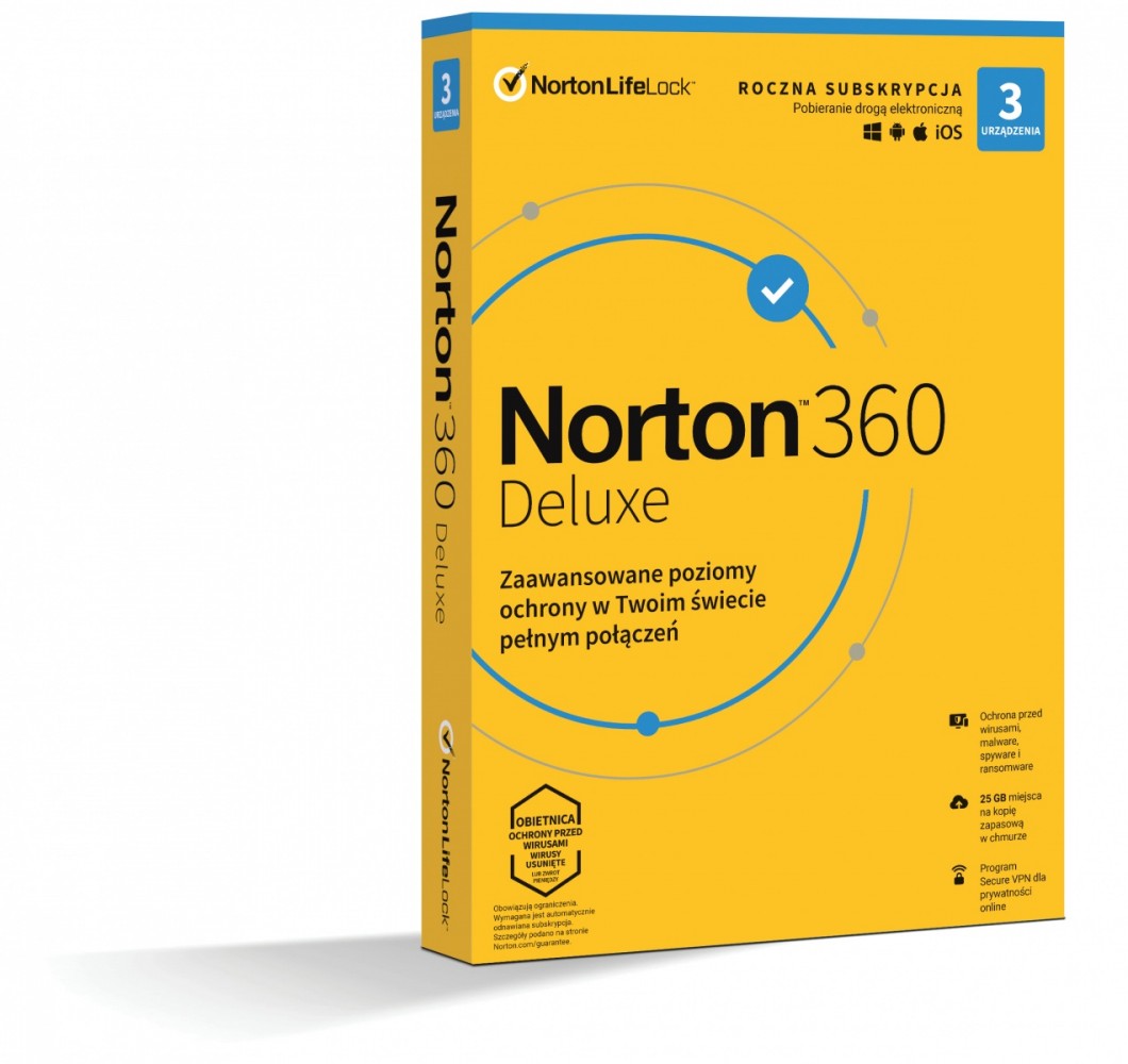 Фото - Програмне забезпечення Norton 360 Delux 25GB PL 1Użytkownik 3Urz±dzenia 1Rok 21408734 OBSYMA36DLX 